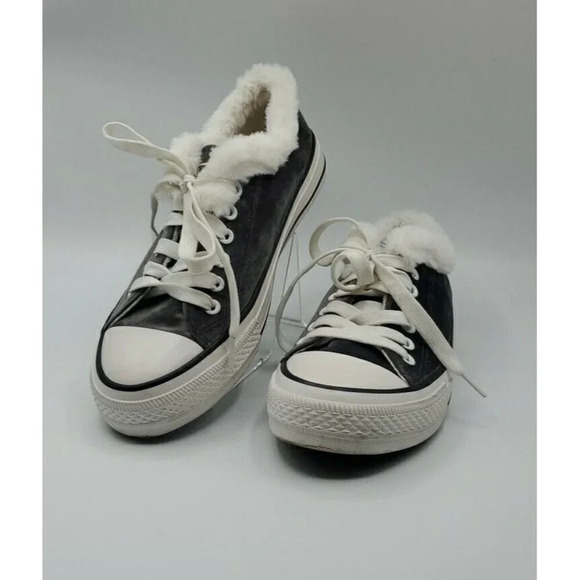 PJ Salvage Shoes - PJ Salvage Gray Velour and Faux Fur Sneakers Size 8 Flats Casual Fun Shoes